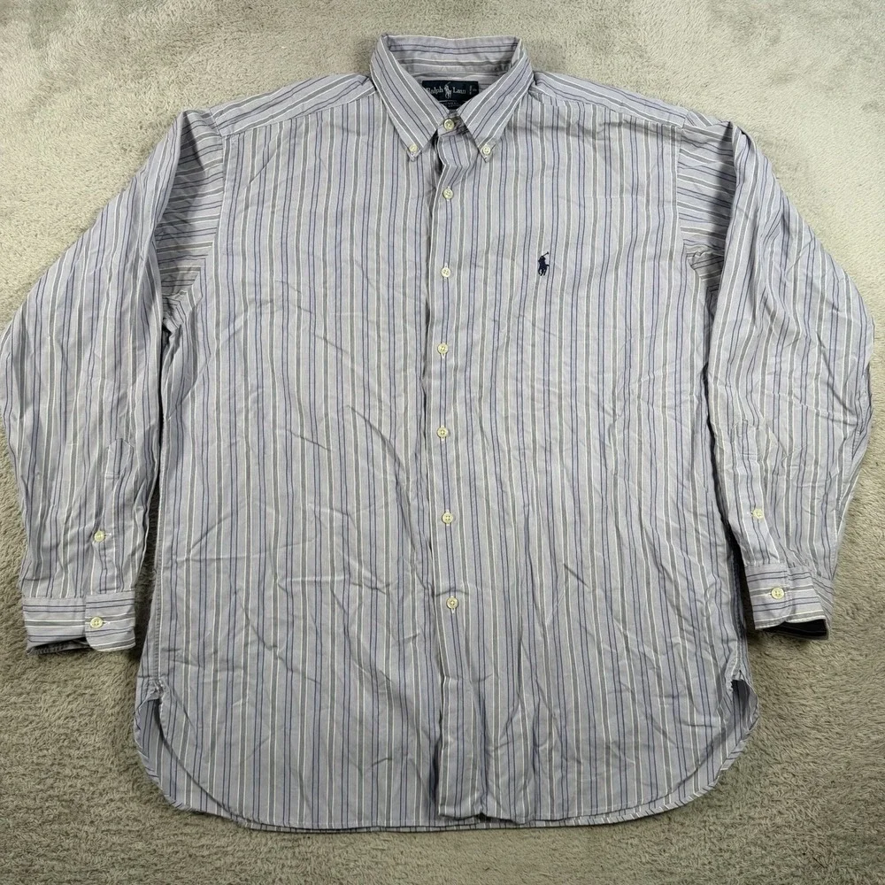 Polo Ralph Lauren Shirt Mens XL Blue Striped McMeel Long Sleeve Button Down Pony